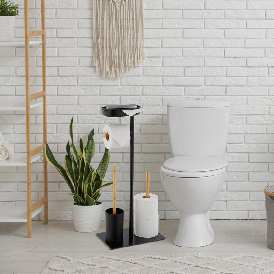 Northix Sedia da WC con ripiano in bambù e ferro  