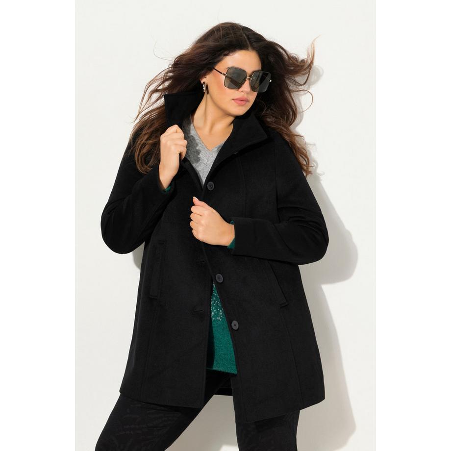 Ulla Popken Cappotto Corto Misto Lana Collo Alto Cuciture Decorative  