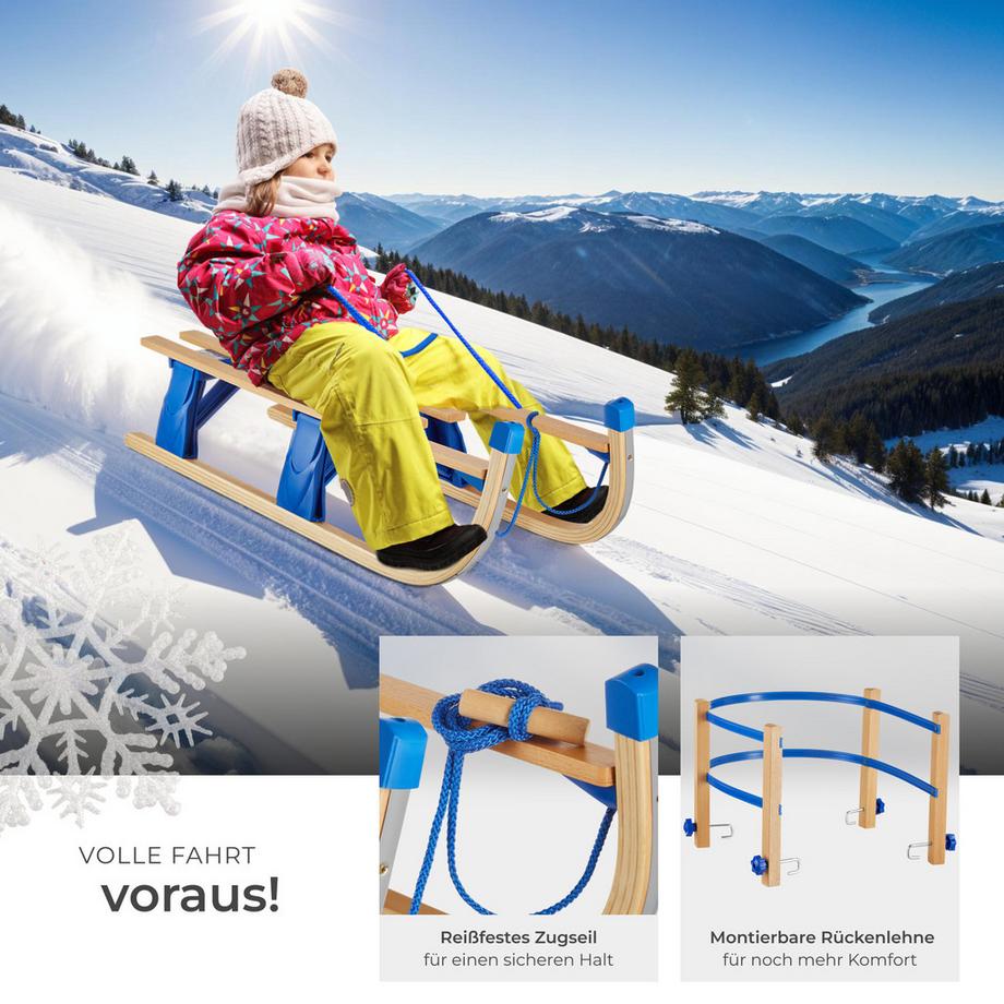 Tectake  Holzschlitten Vivian klappbar, mit Rückenlehne aus Buchenholz und Kunststoff 