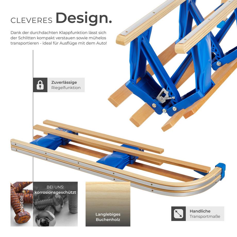 Tectake  Holzschlitten Vivian klappbar, mit Rückenlehne aus Buchenholz und Kunststoff 