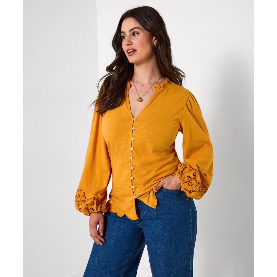 Joe Browns Blouse en Jersey Boutonnée à Manches Brodées  