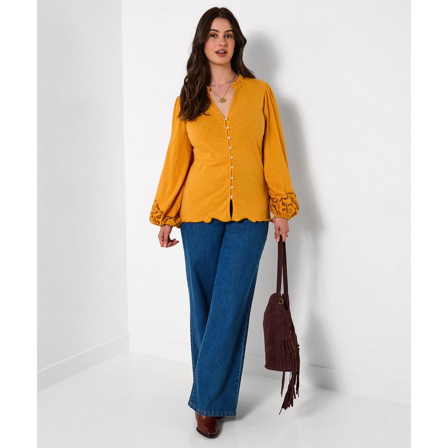 Joe Browns Blouse en Jersey Boutonnée à Manches Brodées  