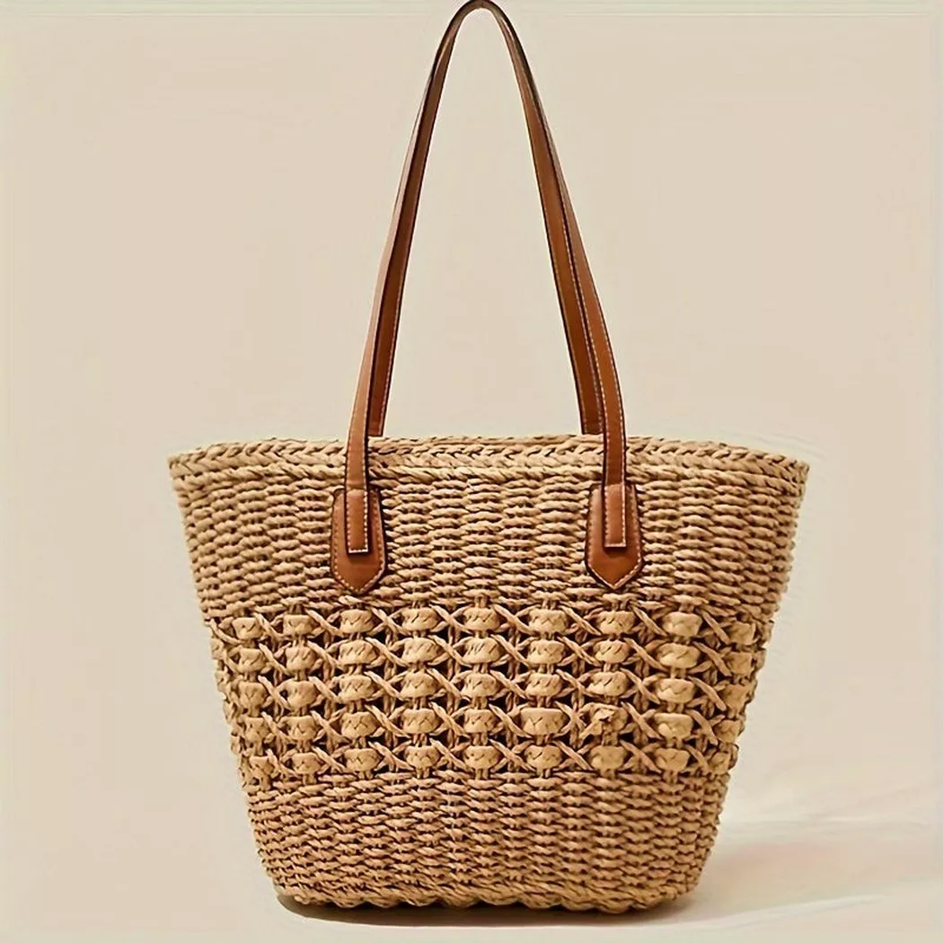 Only-bags.store - 1 Stück Mode Tasche, Urlaub, Reisen, Strand, Umhängetasche große Kapazität Weidenstroh Tasche, per donna, Marrone, Größe Onesize