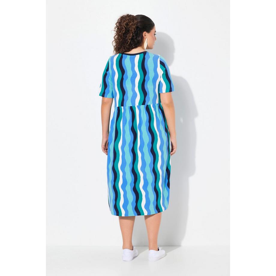 Ulla Popken Abito Midi Motivo Onde Linea ad A Mezza Manica  