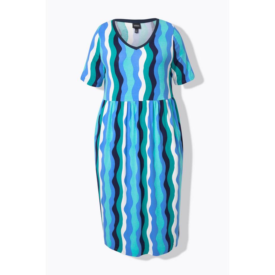 Ulla Popken Abito Midi Motivo Onde Linea ad A Mezza Manica  