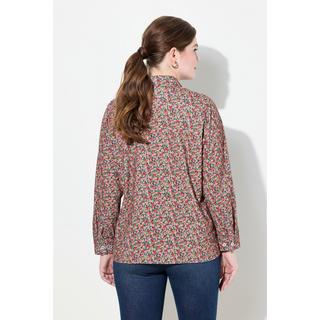 Ulla Popken  Blusa in velluto a coste con stampa florale, colletto da camicia e maniche lunghe 