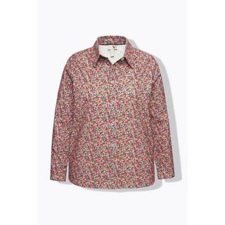 Ulla Popken  Blusa in velluto a coste con stampa florale, colletto da camicia e maniche lunghe 