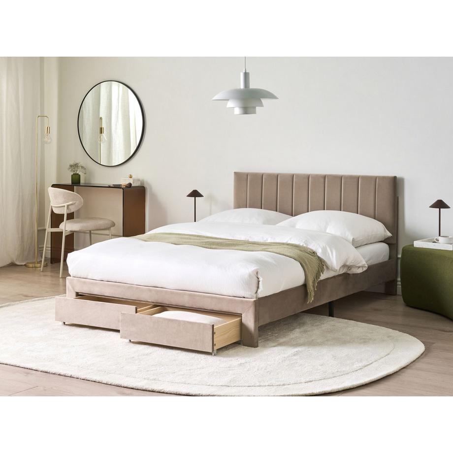 Beliani Lit avec tiroirs de rangement en Velours  LONZAC  