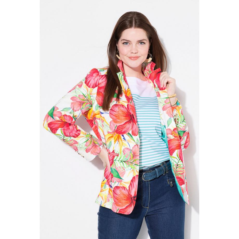 Ulla Popken Blazer fantasia floreale Revers Spacchetto sul retro  