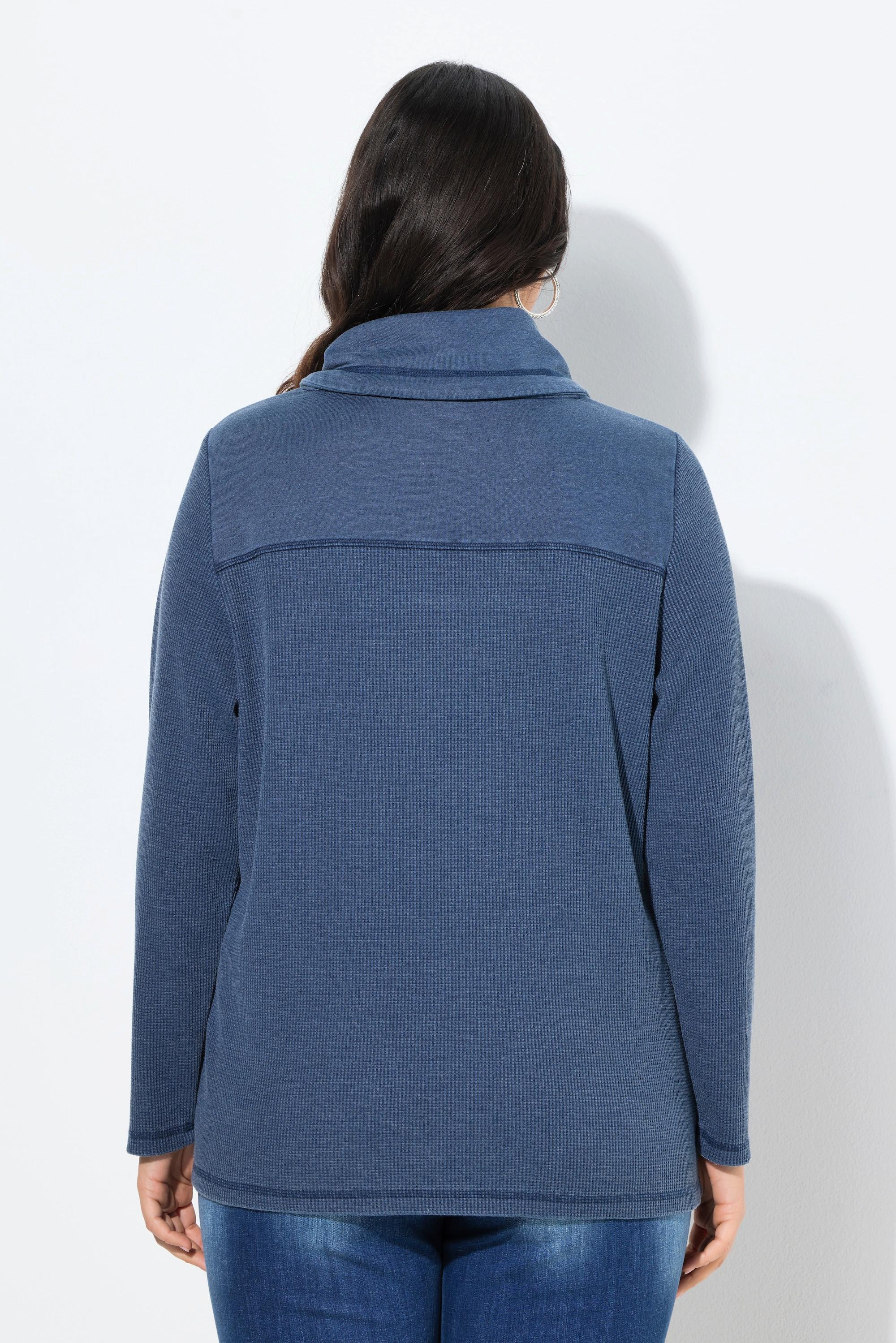 Ulla Popken Waffelpiqué Stehkragen Langarm Sweatshirt  