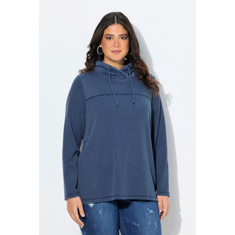Ulla Popken Sweat-shirt col montant manches longues piqué gaufré  