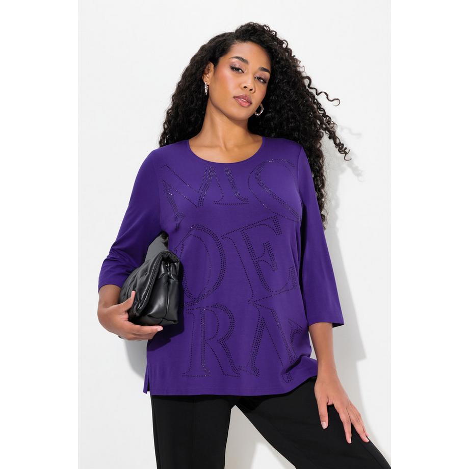 Ulla Popken Classic Glitzer Buchstaben Rundhals 3/4 Arm Shirt  