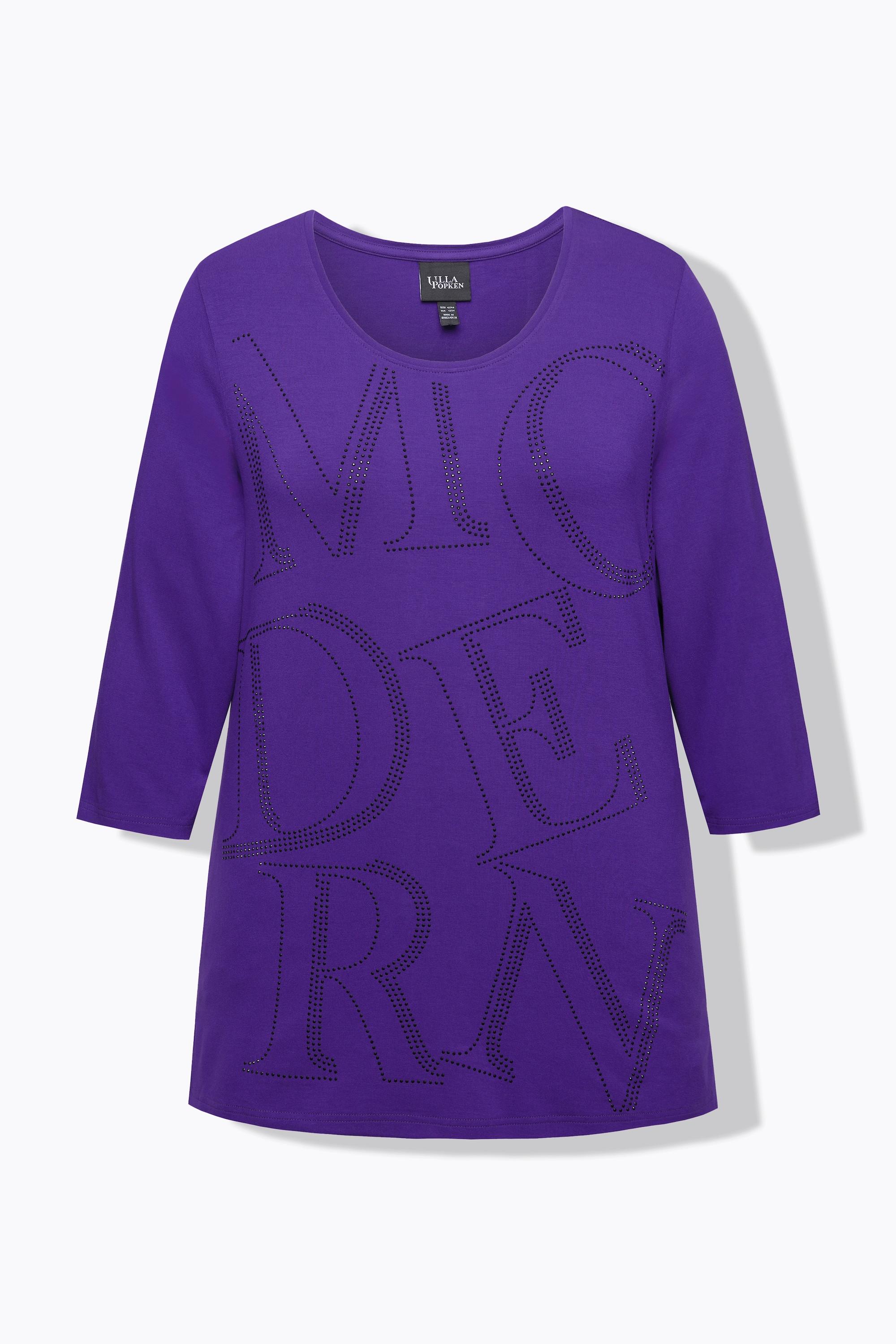 Ulla Popken T-shirt Classique Lettres Pailletées Col Rond Manches 3/4  