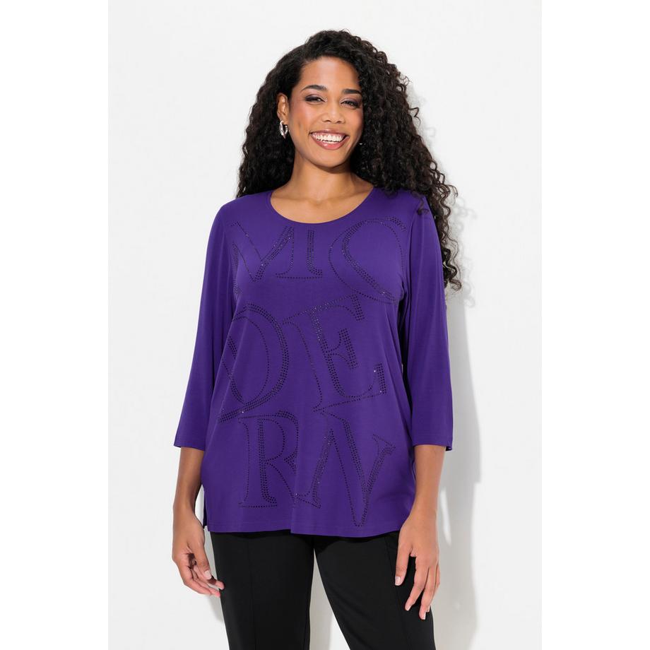 Ulla Popken Classic Glitzer Buchstaben Rundhals 3/4 Arm Shirt  