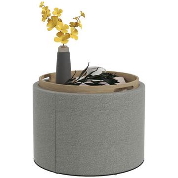 Pouf Tabouret Rond Avec Espace De Rangement, Couvercle Rabattable, Aspect Lin Pour Salon, Chambre, Gris, Ø56 X 42 Cm