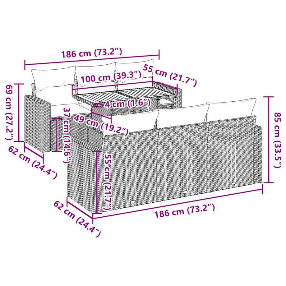 VidaXL Ensemble de canapés de jardin rotin synthétique  