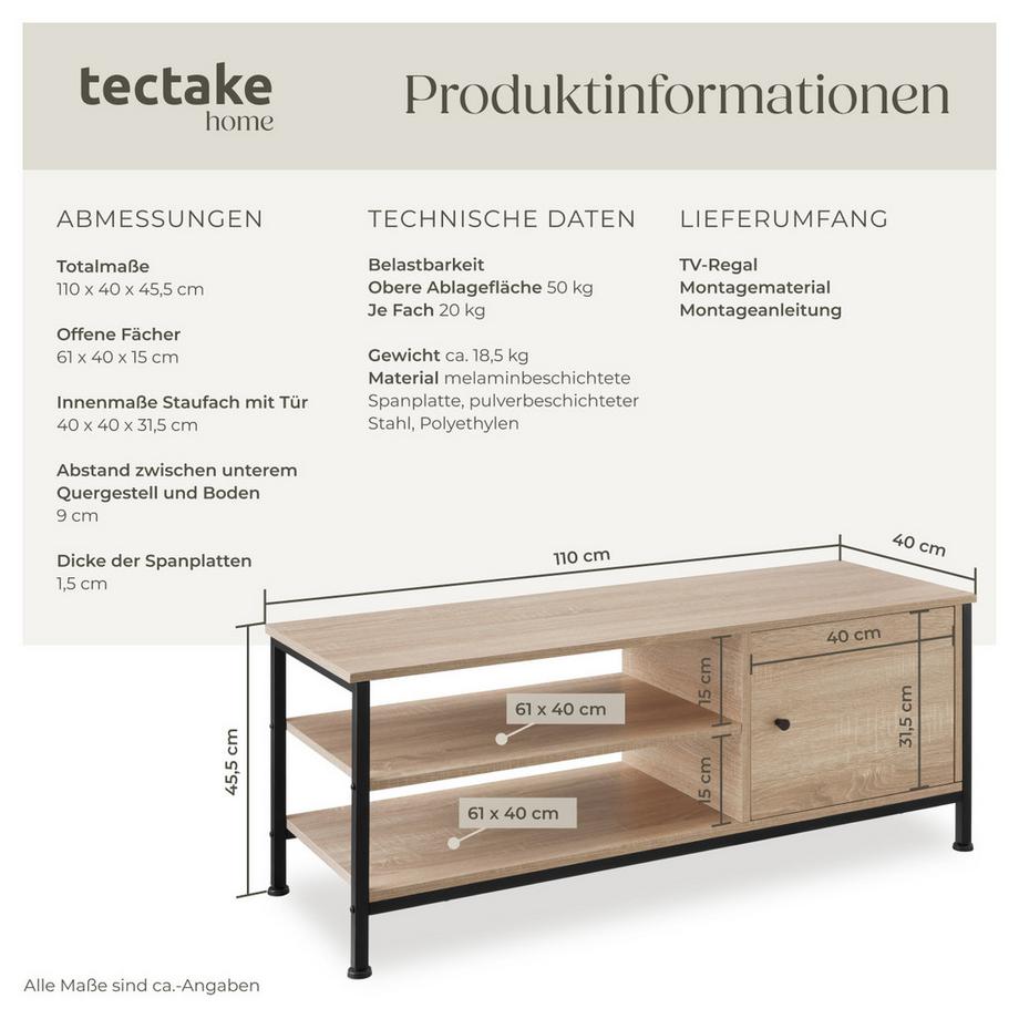 Tectake TV-Regal Durban Industrial Style Holz und Stahl  