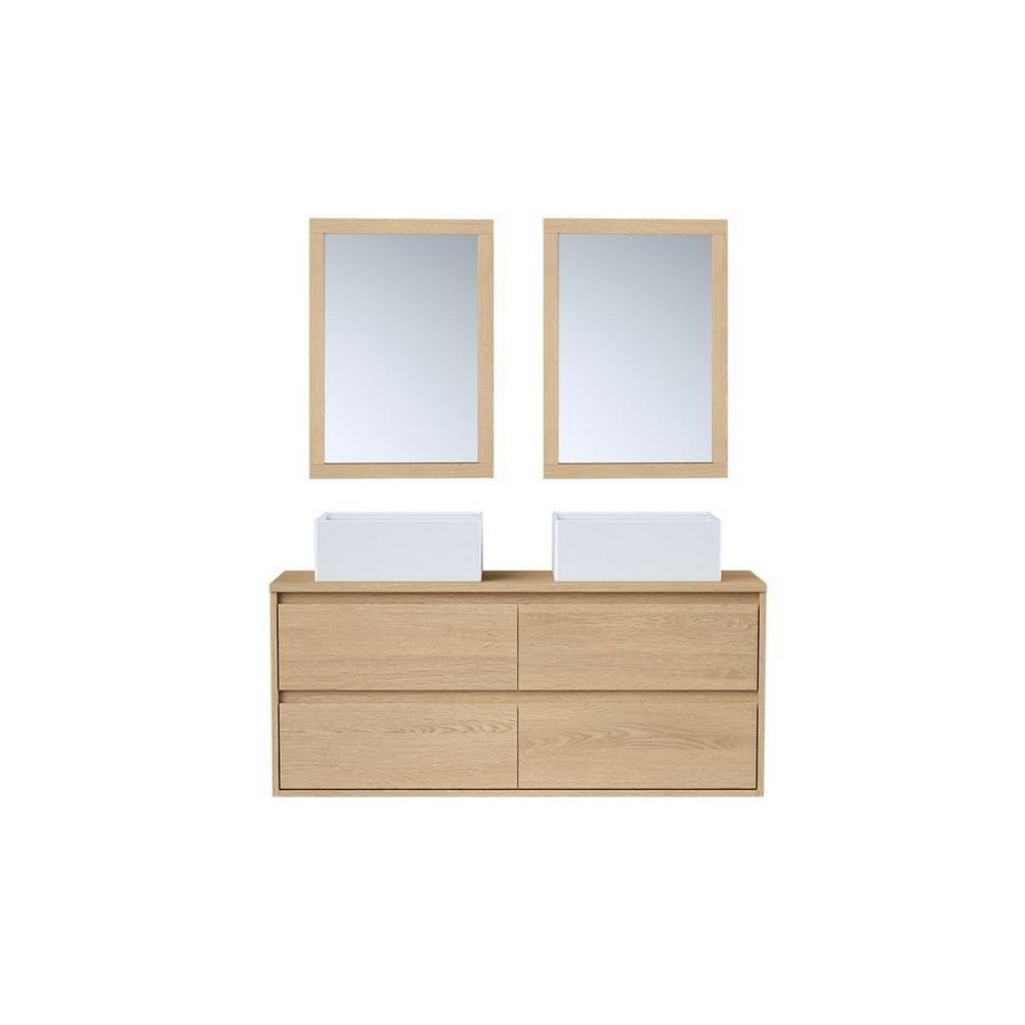 Vente-unique Meuble de salle de bain suspendu avec double vasque à poser et miroir - Placage chêne - 120 cm - MILIPAM  