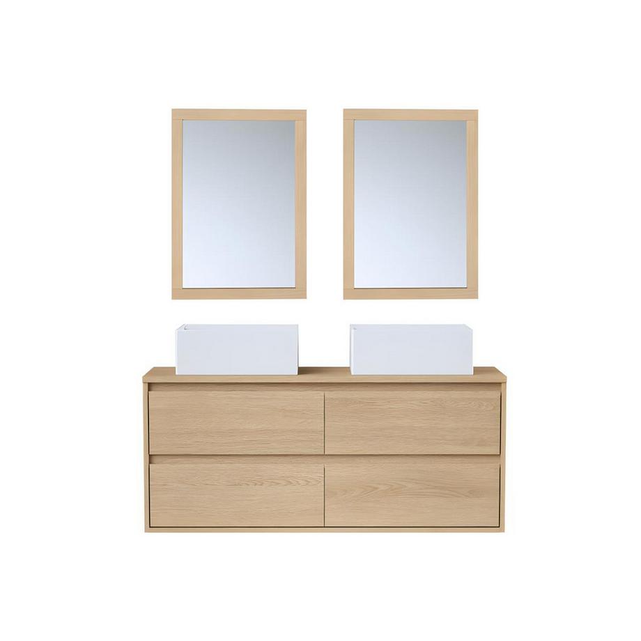 Waschbeckenunterschrank hängend mit Doppelwaschbecken - 120 cm - Eichenholzfurnier - MILIPAM