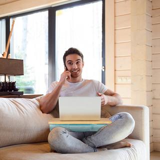 Northix  Bureau bleu avec plateau en bambou 