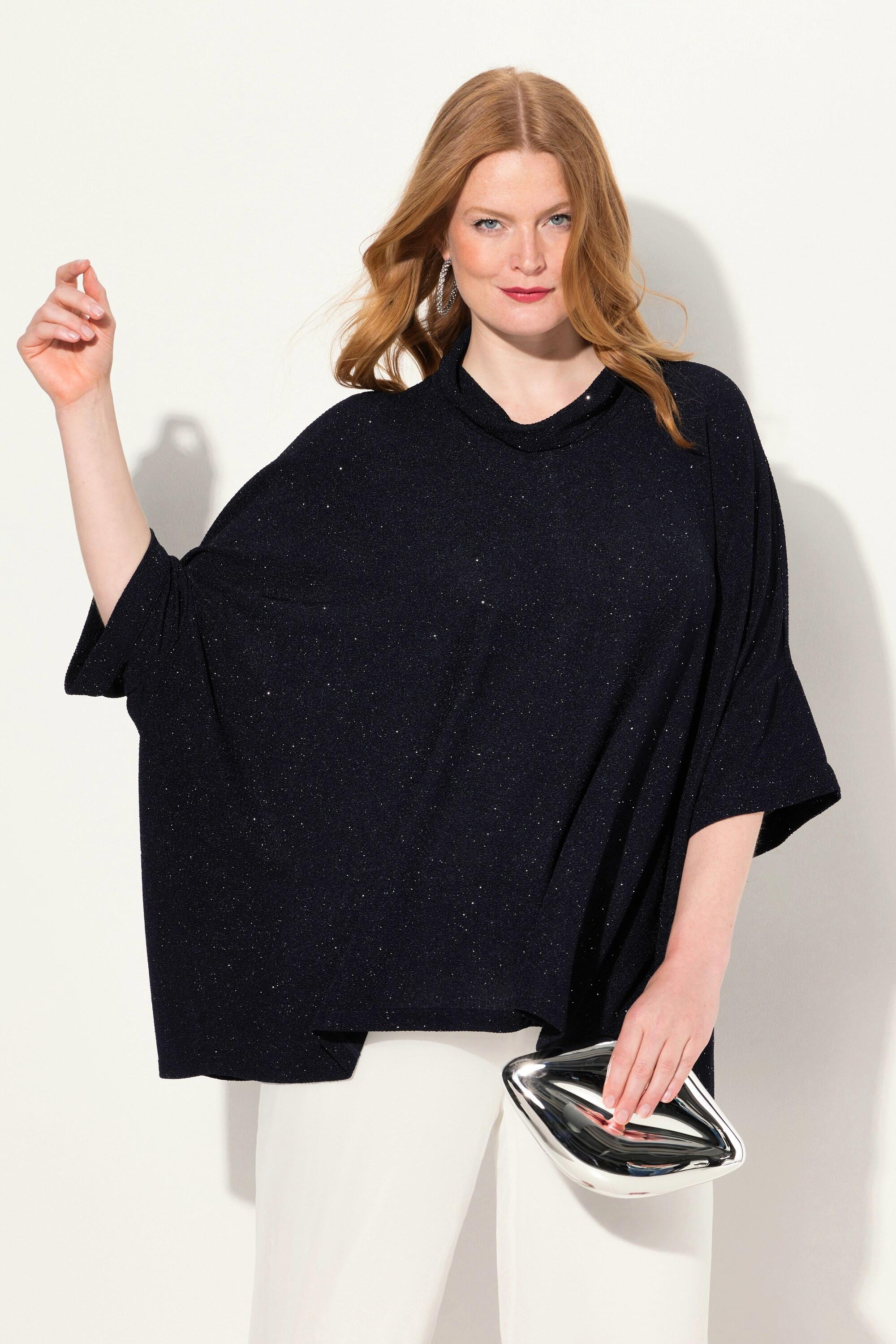 Ulla Popken  Maglia dal taglio oversize con effetto glitter, collo dolcevita e mezze maniche 