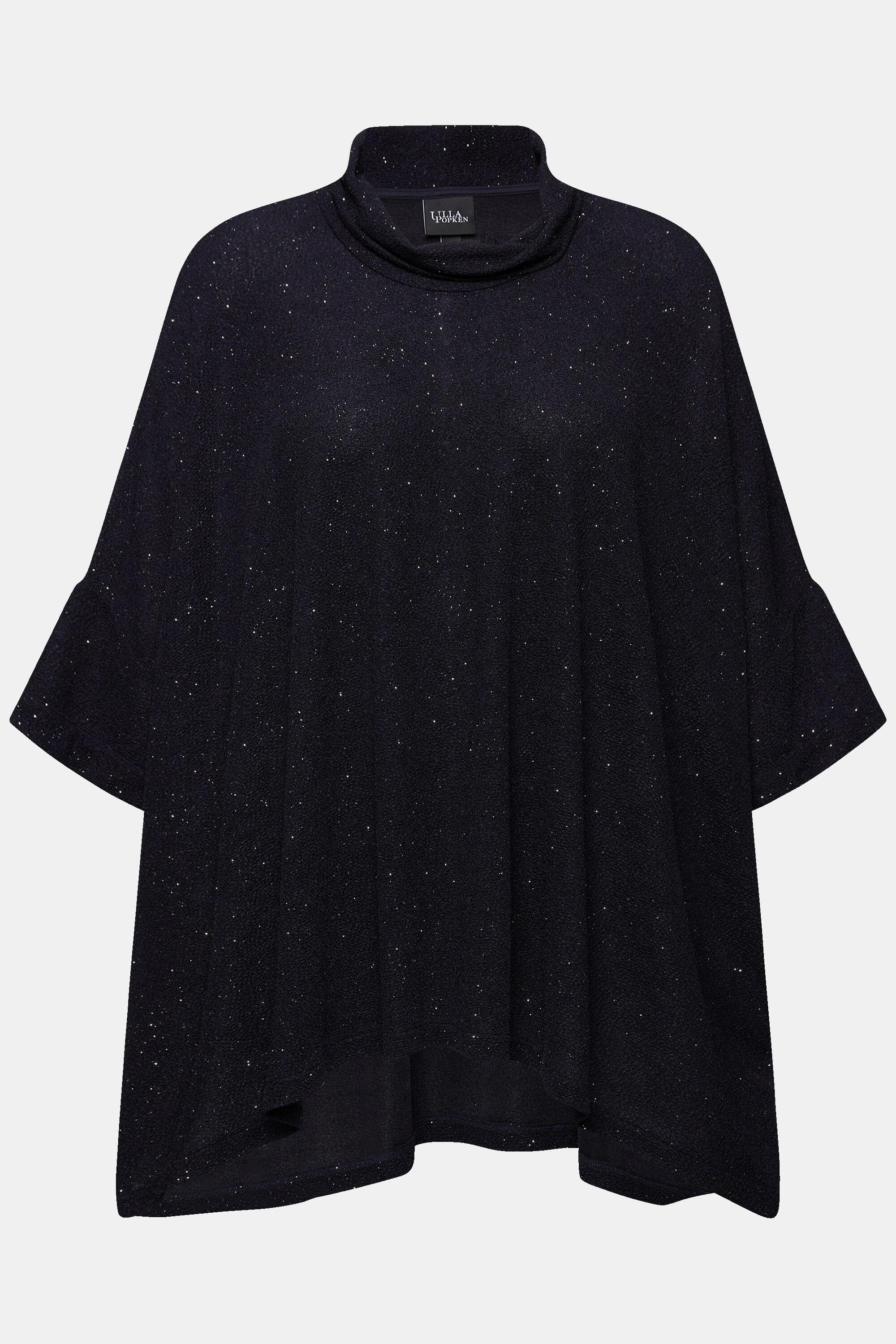 Ulla Popken  Maglia dal taglio oversize con effetto glitter, collo dolcevita e mezze maniche 