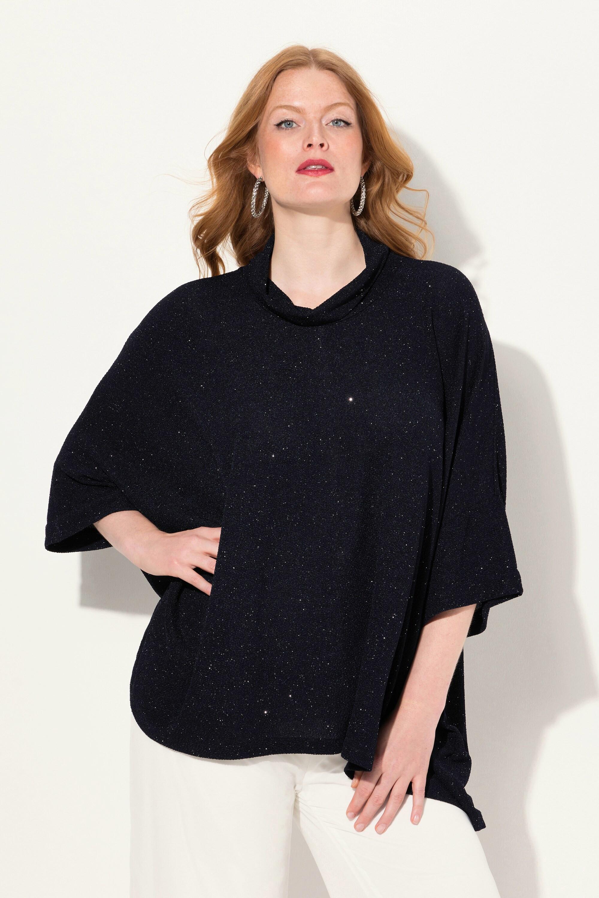 Ulla Popken  Maglia dal taglio oversize con effetto glitter, collo dolcevita e mezze maniche 