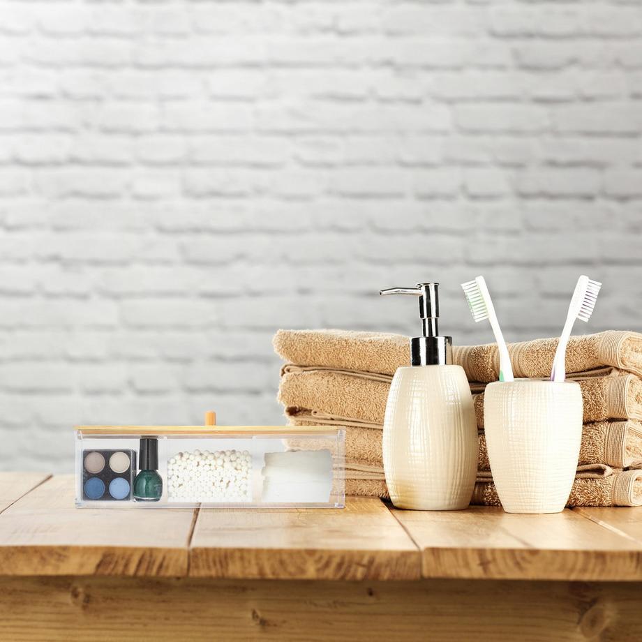 B2X  Rangement maquillage avec couvercle en bambou 