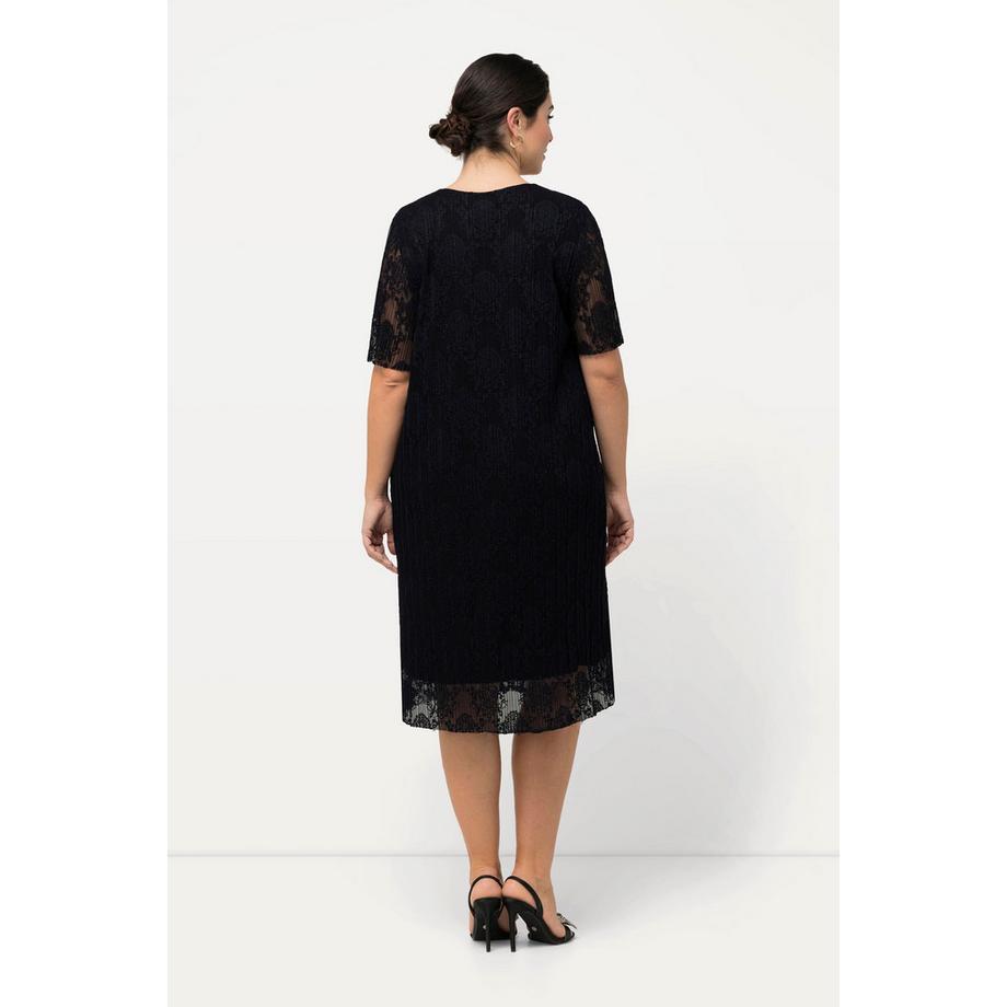 Ulla Popken Robe Midi Dentelle Ligne A Col V Manches Courtes  