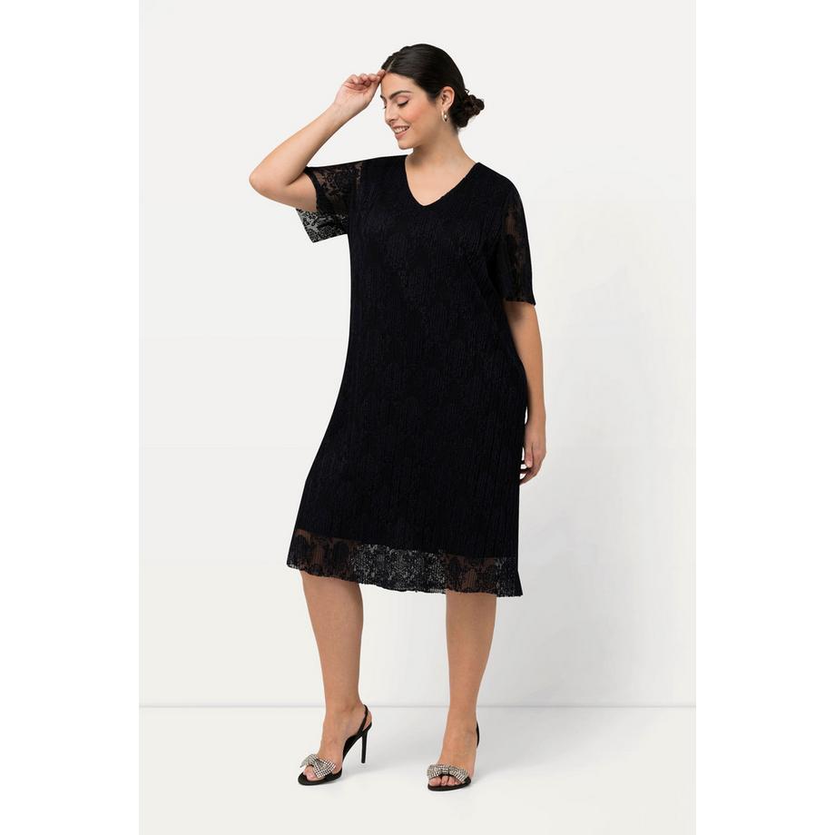 Ulla Popken Robe Midi Dentelle Ligne A Col V Manches Courtes  