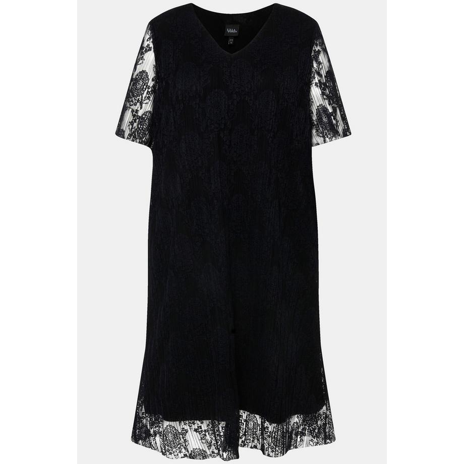 Ulla Popken Robe Midi Dentelle Ligne A Col V Manches Courtes  