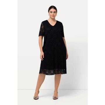 Spitzenkleid, A-Linie, V-Ausschnitt, Halbarm, Midikleid