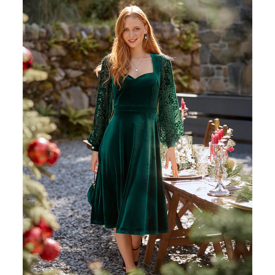 Joe Browns Robe en Velours Extensible Longueur Mollet  