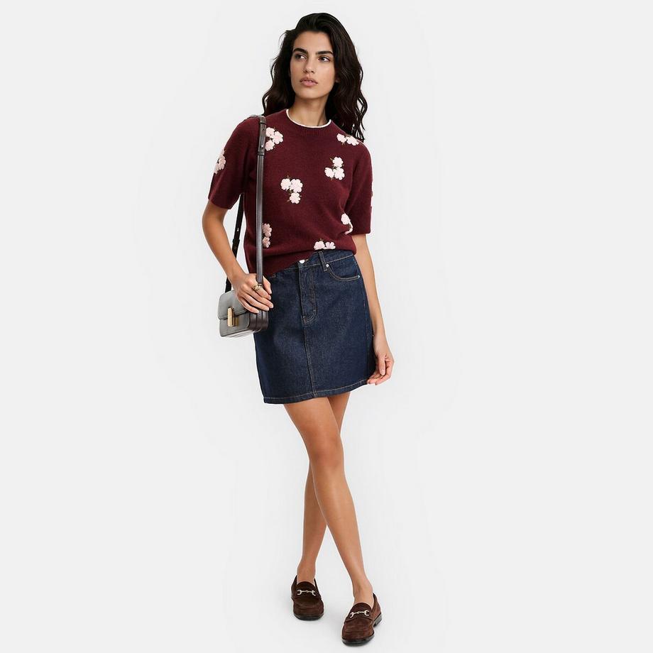 La Redoute Collections Pull col rond manches courtes brodé fleurs  