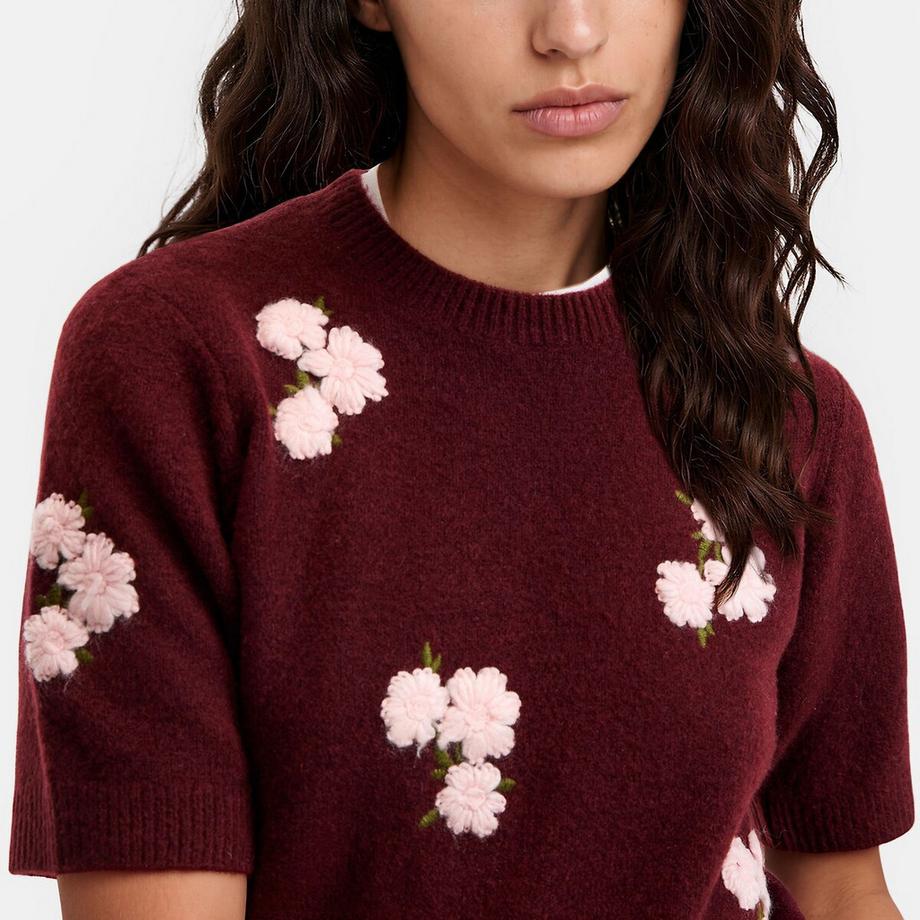 La Redoute Collections Pull col rond manches courtes brodé fleurs  