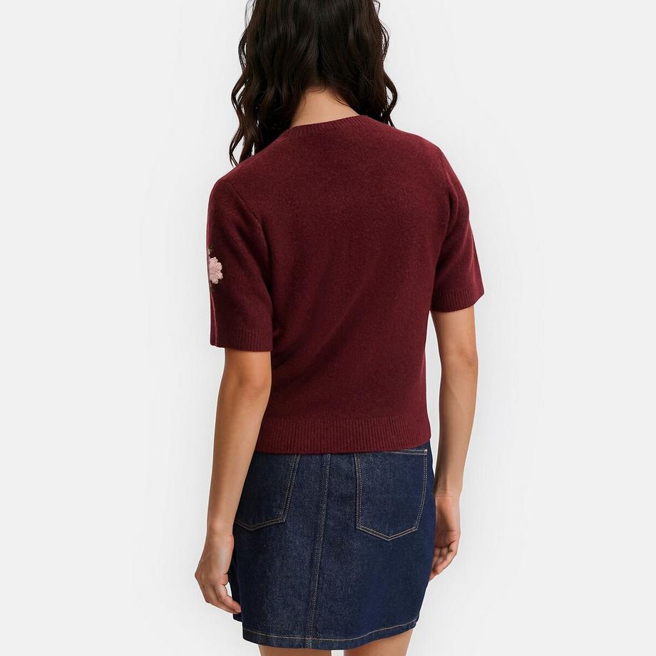 La Redoute Collections Pull col rond manches courtes brodé fleurs  