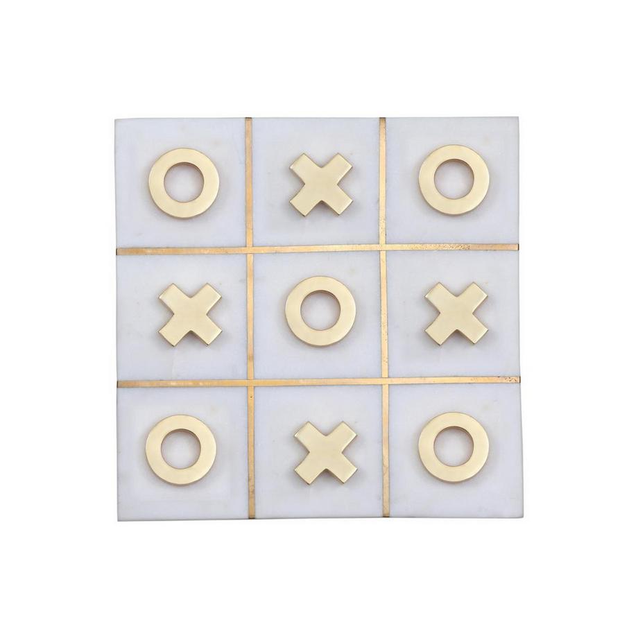 Vente-unique  Jeu de société - Morpion - Marbre et laiton doré et blanc - L20.5 X H2.5 X P20.5 cm - TACTOE 