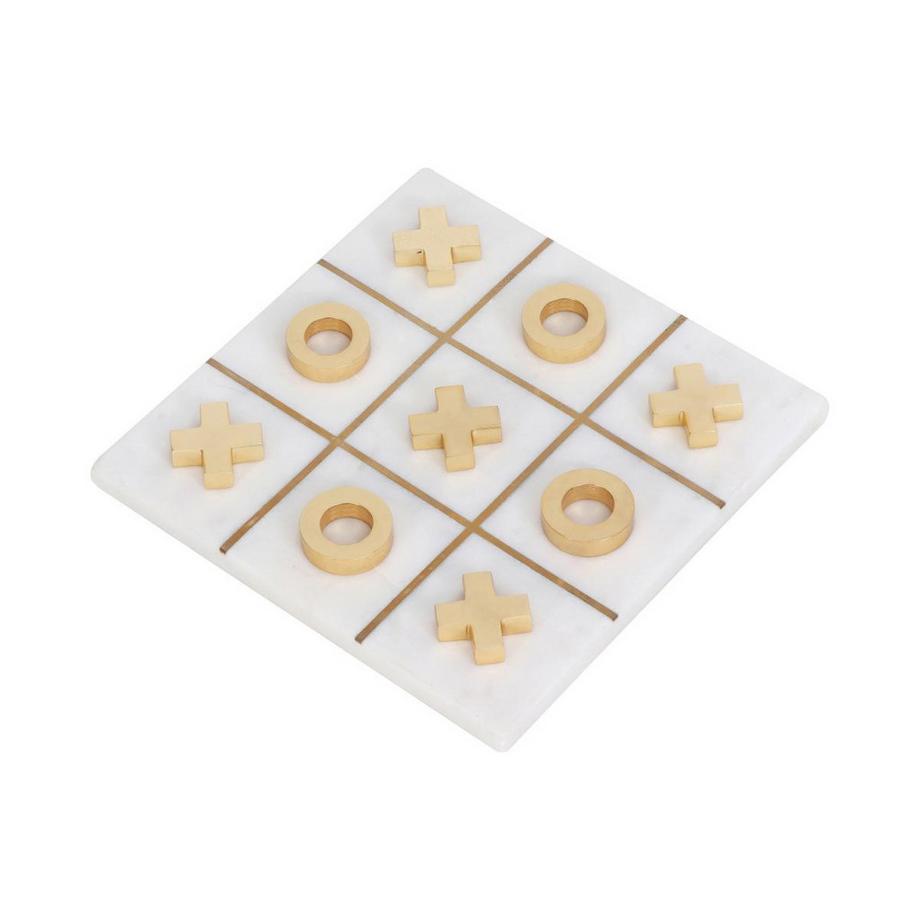 Vente-unique  Jeu de société - Morpion - Marbre et laiton doré et blanc - L20.5 X H2.5 X P20.5 cm - TACTOE 