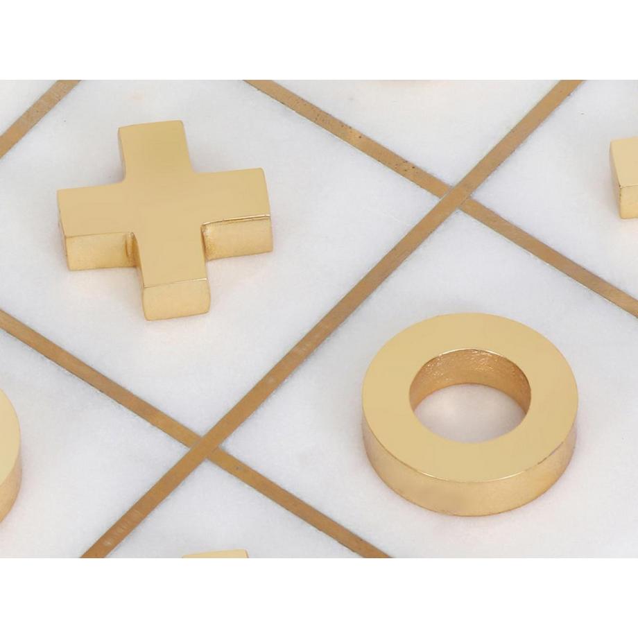 Vente-unique  Jeu de société - Morpion - Marbre et laiton doré et blanc - L20.5 X H2.5 X P20.5 cm - TACTOE 