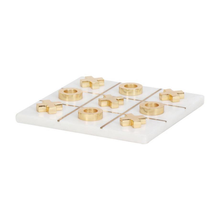 Vente-unique  Jeu de société - Morpion - Marbre et laiton doré et blanc - L20.5 X H2.5 X P20.5 cm - TACTOE 