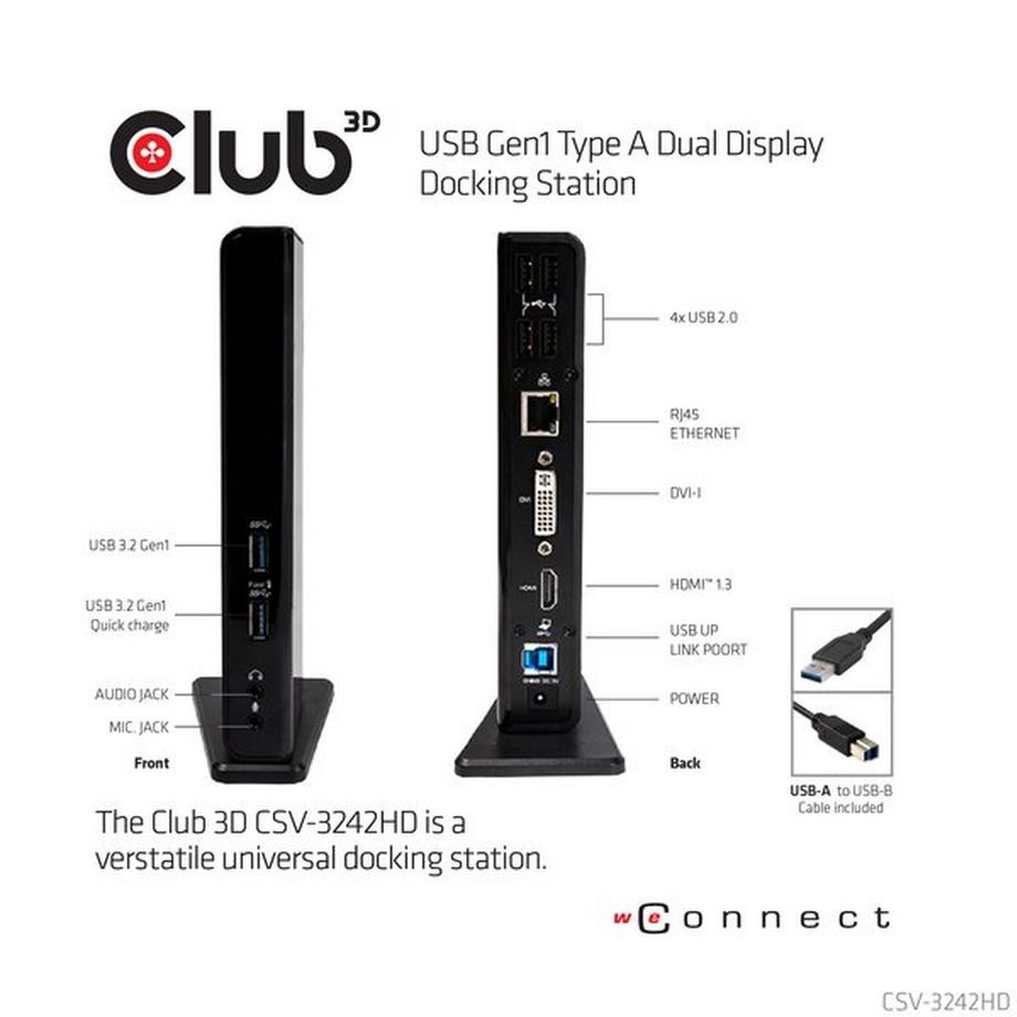 Club3D  USB Gen1 Type A Dual Display Docking Station 