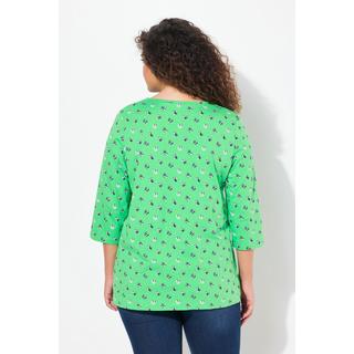 Ulla Popken  Shirt, Punkte, A-Linie, Zierfalten, V-Ausschnitt, 3/4-Arm 