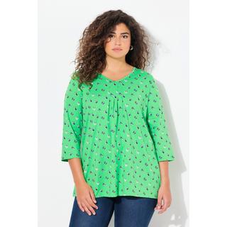 Ulla Popken  Shirt, Punkte, A-Linie, Zierfalten, V-Ausschnitt, 3/4-Arm 