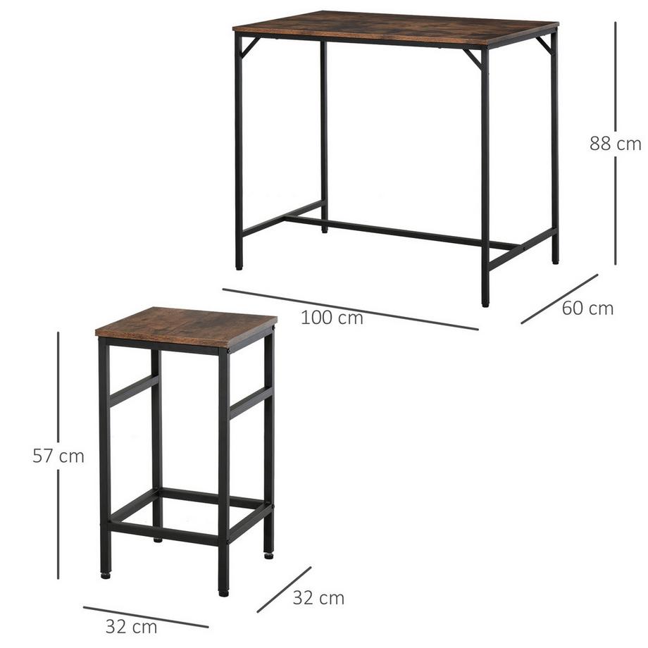 Northio Ensemble De Table De Bar, Table De Bar Avec 4 Tabourets De Bar, Ensemble De Table 5 Pièces Pour Cuisine, Aggloméré/Acier, Marron Rustique/Noir, 100 X 60 X 88 Cm  