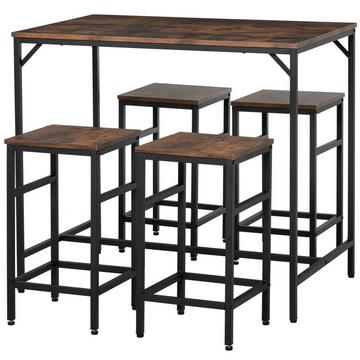 Ensemble De Table De Bar, Table De Bar Avec 4 Tabourets De Bar, Ensemble De Table 5 Pièces Pour Cuisine, Aggloméré/Acier, Marron Rustique/Noir, 100 X 60 X 88 Cm