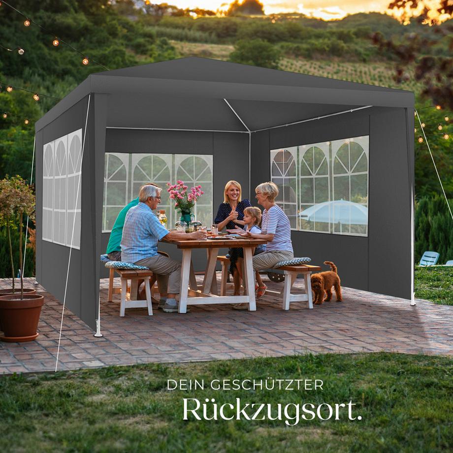 Tectake Pavillon Barinas 3 x 3 m, im Stecksystem abnehmbare Seitenteile  