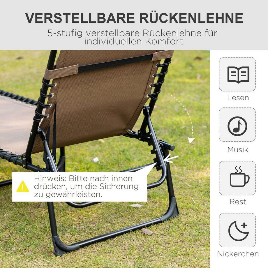 Northio Sonnenliege klappbar Gartenliege mit Kopfkissen, Seitentasche, Liegestuhl mit 5-Fach verstellbare Rückenlehne, wetterfeste Campingliege bis 120 kg belastbar, für Garten Strand Pool, Braun Aosom  