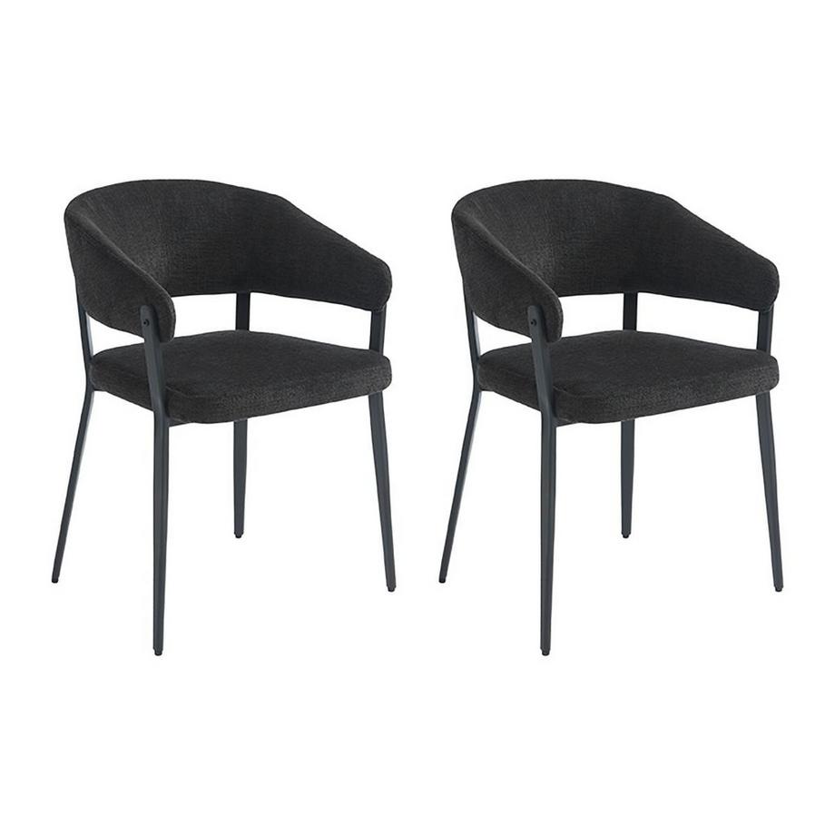 Lot de 2 chaises avec accoudoirs en tissu et métal - Noir - AVRELA
