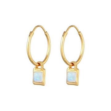 Ohrringe Creolen Mondstein Edelstein Vintage