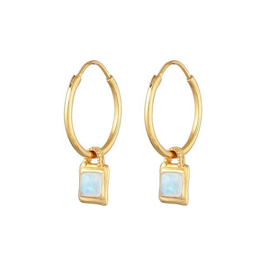 Ohrringe Creolen Mondstein Edelstein Vintage